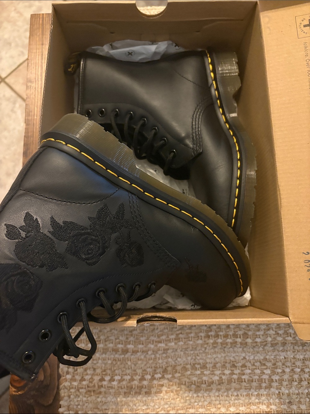 Dr. Martens Black Lace-Up Boots with Embroidered Rose Detail - Picture 4 of 4